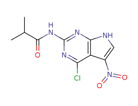 Molecular Structure of 866331-11-5 (Propanamide,
N-(4-chloro-5-nitro-1H-pyrrolo[2,3-d]pyrimidin-2-yl)-2-methyl-)