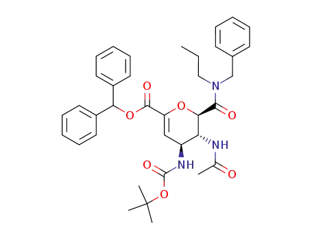 Molecular Structure of 1053611-61-2 ((4S,5R,6R)-5-Acetylamino-6-(benzyl-propyl-carbamoyl)-4-tert-butoxycarbonylamino-5,6-dihydro-4H-pyran-2-carboxylic acid benzhydryl ester)