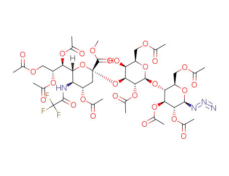 4-acetoxy-2-[3-acetoxy-6-acetoxymethyl-2-(4,5-diacetoxy-2-acetoxymethyl-6-azido-tetrahydro-pyran-3-yloxy)-5-hydroxy-tetrahydro-pyran-4-yloxy]-6-(1,2,3-triacetoxy-propyl)-5-(2,2,2-trifluoro-acetylamino)-tetrahydro-pyran-2-carboxylic acid methyl ester