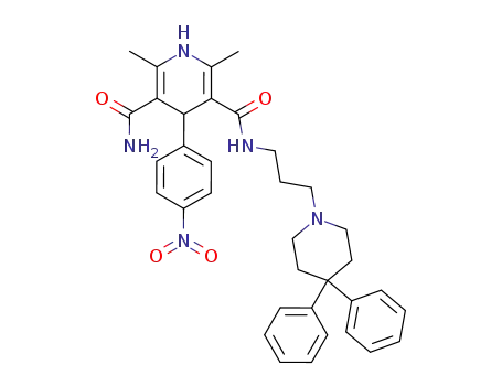 Molecular Structure of 166806-40-2 (2,6-Dimethyl-N3-[3-(4,4-diphenylpiperidin-1-yl)propyl]-4-(4-nitrophenyl)-1,4-dihydropyridine-3,5-dicarboxamide)