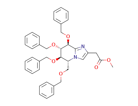 Molecular Structure of 847372-43-4 (Imidazo[1,2-a]pyridine-2-acetic acid,
5,6,7,8-tetrahydro-6,7,8-tris(phenylmethoxy)-5-[(phenylmethoxy)methyl]-,
methyl ester, (5R,6R,7S,8S)-)