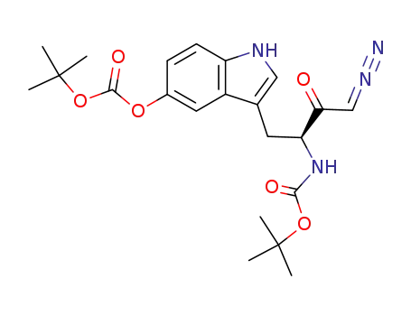 Molecular Structure of 390816-02-1 (Carbonic acid,
3-[(2S)-4-diazo-2-[[(1,1-dimethylethoxy)carbonyl]amino]-3-oxobutyl]-1H-
indol-5-yl 1,1-dimethylethyl ester)