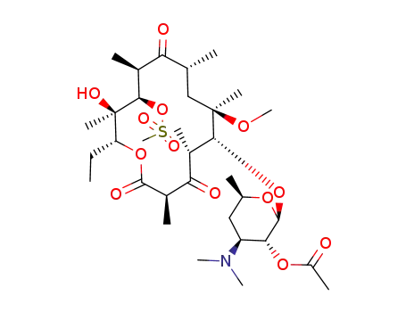 Molecular Structure of 160145-81-3 (Acetic acid (2S,3R,4S,6R)-4-dimethylamino-2-((3R,5R,6R,7R,9R,11R,12R,13R,14R)-14-ethyl-13-hydroxy-12-methanesulfonyloxy-7-methoxy-3,5,7,9,11,13-hexamethyl-2,4,10-trioxo-oxacyclotetradec-6-yloxy)-6-methyl-tetrahydro-pyran-3-yl ester)