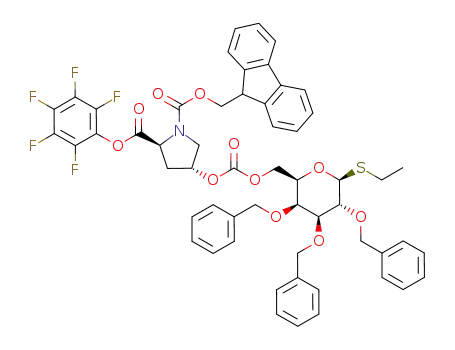 (2S,4R)-4-((2R,3S,4S,5R,6S)-3,4,5-Tris-benzyloxy-6-ethylsulfanyl-tetrahydro-pyran-2-ylmethoxycarbonyloxy)-pyrrolidine-1,2-dicarboxylic acid 1-(9H-fluoren-9-ylmethyl) ester 2-pentafluorophenyl ester