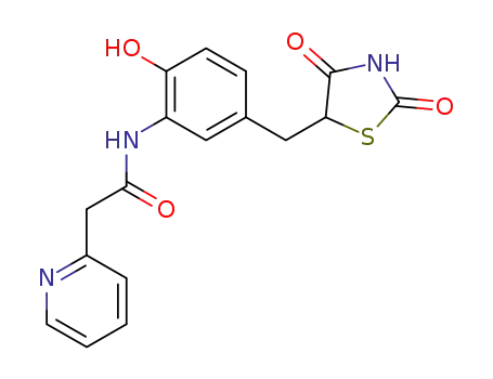 Molecular Structure of 1026496-60-5 (N-[5-(2,4-Dioxo-thiazolidin-5-ylmethyl)-2-hydroxy-phenyl]-2-pyridin-2-yl-acetamide)
