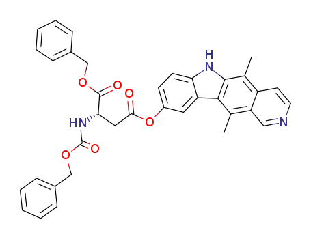 Molecular Structure of 160650-93-1 ((S)-2-Benzyloxycarbonylamino-succinic acid 1-benzyl ester 4-(5,11-dimethyl-6H-pyrido[4,3-b]carbazol-9-yl) ester)