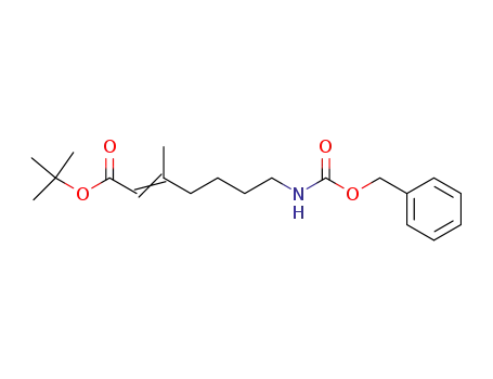 Molecular Structure of 169463-92-7 (2-Heptenoic acid, 3-methyl-7-[[(phenylmethoxy)carbonyl]amino]-,
1,1-dimethylethyl ester)