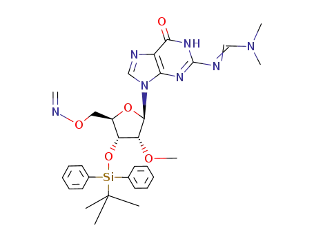 Molecular Structure of 183737-38-4 (Guanosine,
N-[(dimethylamino)methylene]-3'-O-[(1,1-dimethylethyl)diphenylsilyl]-2'-
O-methyl-5'-O-(methyleneamino)-)