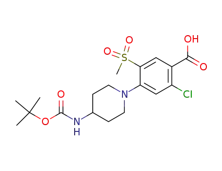 Molecular Structure of 1027405-38-4 (4-(4-tert-Butoxycarbonylamino-piperidin-1-yl)-2-chloro-5-methanesulfonyl-benzoic acid)