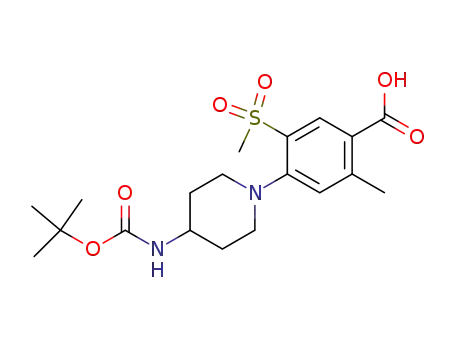 Molecular Structure of 1026486-62-3 (4-(4-tert-Butoxycarbonylamino-piperidin-1-yl)-5-methanesulfonyl-2-methyl-benzoic acid)