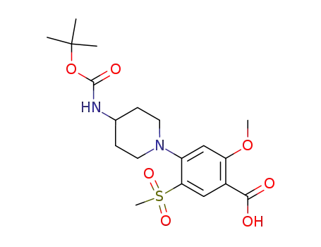 Molecular Structure of 1027225-32-6 (4-(4-tert-Butoxycarbonylamino-piperidin-1-yl)-5-methanesulfonyl-2-methoxy-benzoic acid)