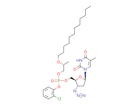 Phosphoric acid (2S,3S,5R)-3-azido-5-(5-methyl-2,4-dioxo-3,4-dihydro-2H-pyrimidin-1-yl)-tetrahydro-furan-2-ylmethyl ester 2-chloro-phenyl ester (R)-2-dodecyloxy-propyl ester