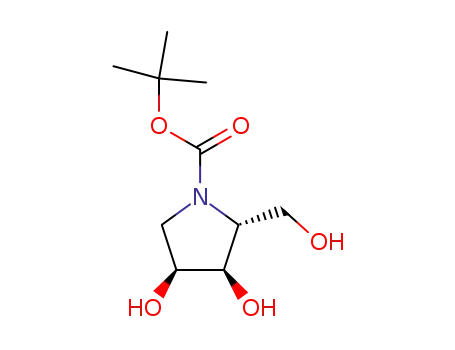Molecular Structure of 577978-61-1 (1-Pyrrolidinecarboxylic acid, 3,4-dihydroxy-2-(hydroxymethyl)-,
1,1-dimethylethyl ester, (2R,3R,4S)-)