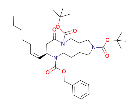 (R)-2-((Z)-Hept-1-enyl)-4-oxo-1,5,9-triaza-cyclotridecane-1,5,9-tricarboxylic acid 1-benzyl ester 5,9-di-tert-butyl ester