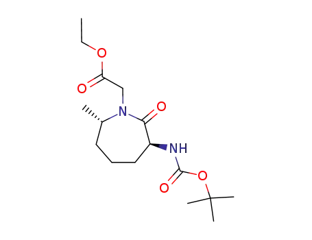 Molecular Structure of 156479-94-6 (((3S,7S)-3-tert-Butoxycarbonylamino-7-methyl-2-oxo-azepan-1-yl)-acetic acid ethyl ester)