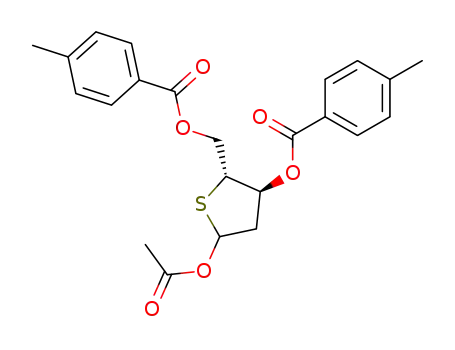 Molecular Structure of 169736-17-8 (1-O-acetyl-2-deoxy-4-thio-3,5-di-O-p-toluoyl-4-thio-D-erythro-pentofuranose)