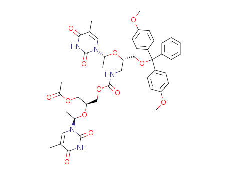 Acetic acid (S)-3-{(S)-3-[bis-(4-methoxy-phenyl)-phenyl-methoxy]-2-[(R)-1-(5-methyl-2,4-dioxo-3,4-dihydro-2H-pyrimidin-1-yl)-ethoxy]-propylcarbamoyloxy}-2-[(R)-1-(5-methyl-2,4-dioxo-3,4-dihydro-2H-pyrimidin-1-yl)-ethoxy]-propyl ester