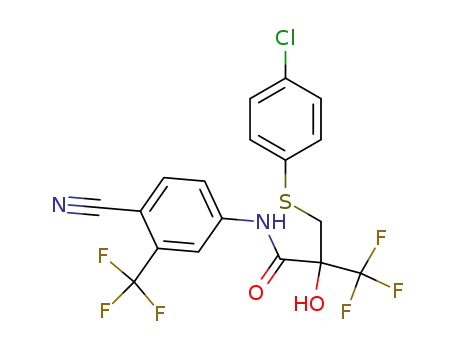 Molecular Structure of 90356-36-8 (2-(4-Chloro-phenylsulfanylmethyl)-N-(4-cyano-3-trifluoromethyl-phenyl)-3,3,3-trifluoro-2-hydroxy-propionamide)
