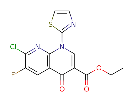 Molecular Structure of 108118-77-0 (ethyl 7-chloro-6-fluoro-4-oxo-1-(1,3-thiazol-2-yl)-1,4-dihydro-1,8-naphthyridine-3-carboxylate)