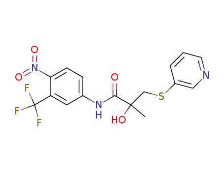 Molecular Structure of 90356-71-1 (Propanamide,
2-hydroxy-2-methyl-N-[4-nitro-3-(trifluoromethyl)phenyl]-3-(3-pyridinylthio
)-)