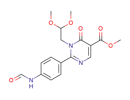 Molecular Structure of 1026356-03-5 (1-(2,2-Dimethoxy-ethyl)-2-(4-formylamino-phenyl)-6-oxo-1,6-dihydro-pyrimidine-5-carboxylic acid methyl ester)