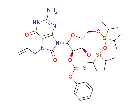 2-amino-7-(2-propenyl)-9-<2'-<phenoxy(thiocarbonyl)>-3',5'-(tetraisopropyldisiloxanediyl)-β-D-ribofuranosyl>purine-6,8(1H)-dione