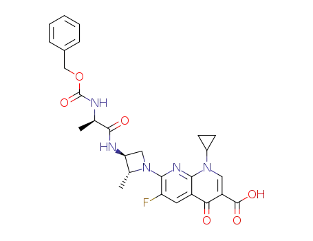 Molecular Structure of 148496-72-4 (7-<(2R,3S)-3-N-CBZ-D-Ala-amino-2-methyl-1-azetidinyl>-1-cyclopropyl-1,4-dihydro-6-fluoro-4-oxo-1,8-naphthyridine-3-carboxylic acid)