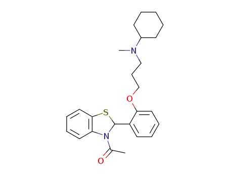 Molecular Structure of 86136-58-5 (Benzothiazole,
3-acetyl-2-[2-[3-(cyclohexylmethylamino)propoxy]phenyl]-2,3-dihydro-)