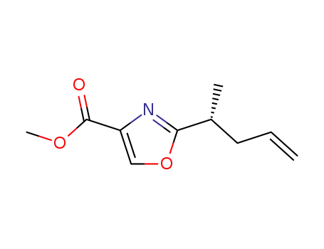 Molecular Structure of 144681-90-3 (4-Oxazolecarboxylic acid, 2-(1-methyl-3-butenyl)-, methyl ester, (R)-)