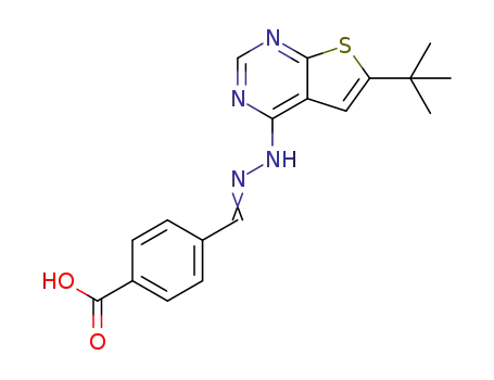 Molecular Structure of 439690-34-3 (4-{[(6-tert-butylthieno[2,3-d]pyrimidin-4-yl)hydrazono]methyl}benzoic acid)