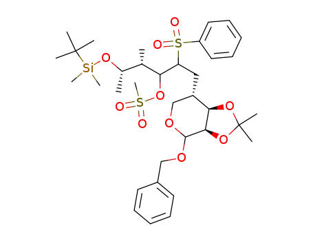 Molecular Structure of 89726-72-7 (Methanesulfonic acid (2S,3S)-1-[1-benzenesulfonyl-2-((3aR,7S,7aR)-4-benzyloxy-2,2-dimethyl-tetrahydro-[1,3]dioxolo[4,5-c]pyran-7-yl)-ethyl]-3-(tert-butyl-dimethyl-silanyloxy)-2-methyl-butyl ester)