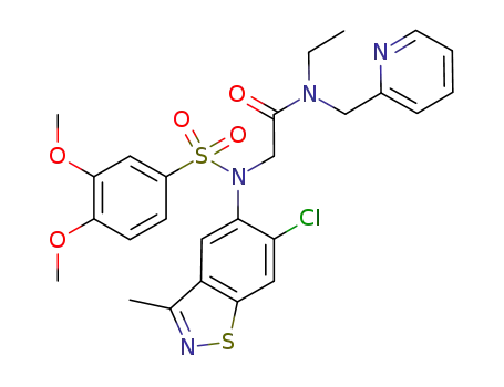 Molecular Structure of 952195-42-5 (2-[(6-Chloro-3-methyl-benzo[d]isothiazol-5-yl)-(3,4-dimethoxy-benzenesulfonyl)-amino]-N-ethyl-N-pyridin-2-ylmethyl-acetamide)