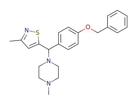Molecular Structure of 90671-21-9 (Piperazine,
1-methyl-4-[(3-methyl-5-isothiazolyl)[4-(phenylmethoxy)phenyl]methyl]-)