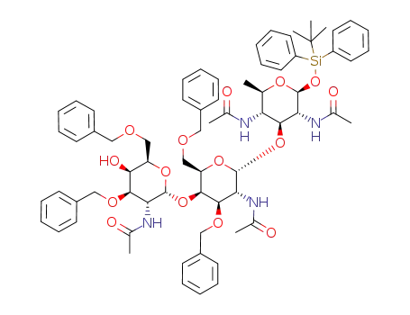 tert-butyldiphenylsilyl 2-acetamido-3,6-di-O-benzyl-2-deoxy-α-D-galactopyranosyl-(1->4)-2-acetamido-3,6-di-O-benzyl-2-deoxy-α-D-galactopyranosyl-(1->3)-2,4-diacetamido-2,4,6-trideoxy-β-D-glucopyranoside