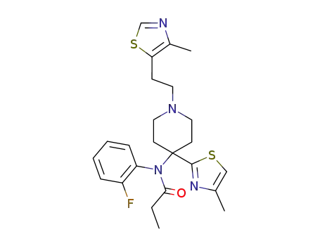 Molecular Structure of 120072-28-8 (N-(2-Fluoro-phenyl)-N-{4-(4-methyl-thiazol-2-yl)-1-[2-(4-methyl-thiazol-5-yl)-ethyl]-piperidin-4-yl}-propionamide)
