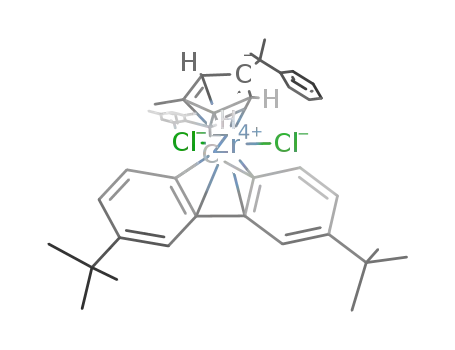 syn-[(2,4,6-Me<sub>3</sub>C<sub>6</sub>H<sub>2</sub>(H)C-(3,6-(t-Bu)2-fluorenyl)(3-cumyl-5-Me-C<sub>5</sub>H<sub>2</sub>))ZrCl<sub>2</sub>]