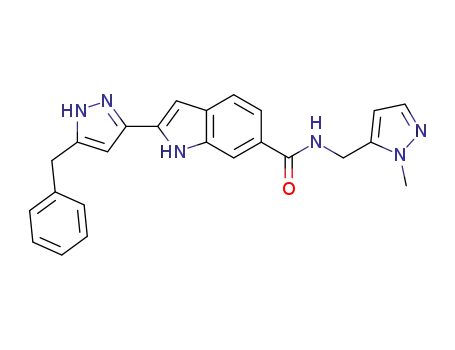 2-(5-benzyl-1H-pyrazol-3-yl)-1H-indole-6-carboxylic acid (2-methyl-2H-pyrazol-3-ylmethyl)-amide