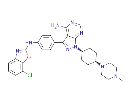 Cis-N<sub>2</sub>-(4-{4-amino-1-[4-(4-methylpiperazino)cyclohexyl]-1H-pyrazolo[3,4-d]pyrimidin-3-yl}phenyl)-7-chloro-1,3-benzoxazol-2-amine