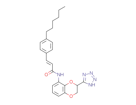 Molecular Structure of 110683-44-8 (2-Propenamide,
N-[2,3-dihydro-3-(1H-tetrazol-5-yl)-1,4-benzodioxin-5-yl]-3-(4-hexylphen
yl)-)