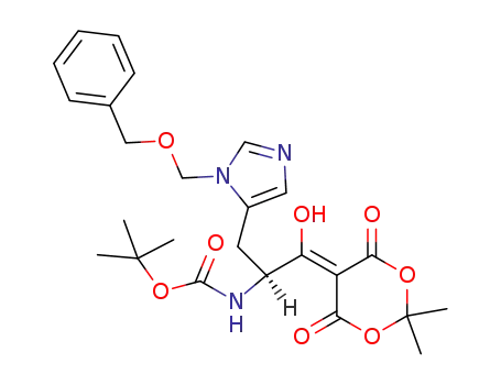 Molecular Structure of 120742-07-6 (5-<1-Hydroxy-2(S)-<(tert-butyloxycarbonyl)amino>-3-<3-(benzyloxymethyl)imidazol-4-yl>propylidene>-2,2-dimethyl-1,3-dioxane-4,6-dione)
