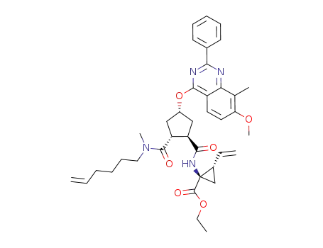 Molecular Structure of 923274-74-2 ((1R,2S)-1-((1R,2R,4R)-2-(hex-5-enyl(methyl)carbamoyl)-4-(7-methoxy-8-methyl-2-phenylquinazolin-4-yloxy)cyclopentanecarboxamido)-2-vinylcyclopropanecarboxylic acid ethyl ester)