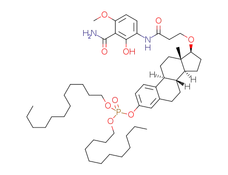 Molecular Structure of 1055250-89-9 (17-β-O-{1-[2-carboxy-(2-hydroxy-4-methoxy-3-carboxamido)anilido]ethyl}1,3,5-estratriene-3-didodecyl phosphate)