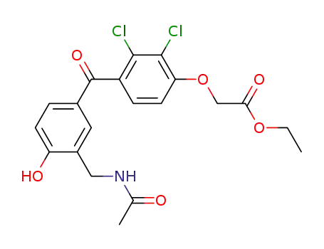 Molecular Structure of 92270-53-6 (Acetic acid,
[4-[3-[(acetylamino)methyl]-4-hydroxybenzoyl]-2,3-dichlorophenoxy]-,
ethyl ester)
