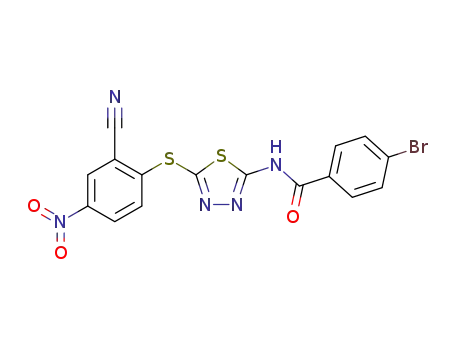 Molecular Structure of 1281988-91-7 (N-[5-(2-cyano-4-nitrophenylthio)-1,3,4-thiadiazol-2-yl]-4-bromobenzamide)