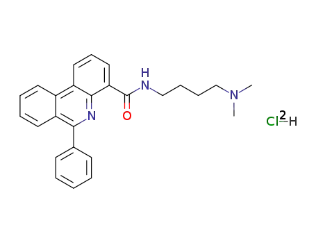 Molecular Structure of 112421-82-6 (4-Phenanthridinecarboxamide, N-[4-(dimethylamino)butyl]-6-phenyl-,
dihydrochloride)