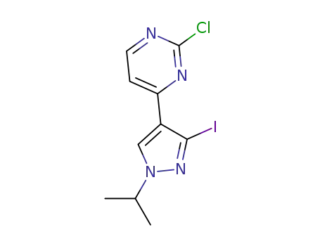 Molecular Structure of 1269440-58-5 (PyriMidine, 2-chloro-4-[3-iodo-1-(1-Methylethyl)-1H-pyrazol-4-yl]-)