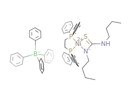 Molecular Structure of 1279624-75-7 ((1,2-bis(diphenylphosphinoethane))Ni(nBuNC(S)NHnBu)(BPh<sub>4</sub>))