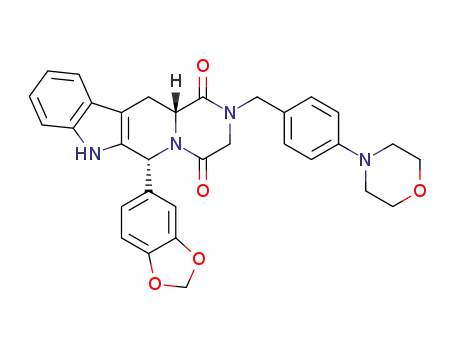 Molecular Structure of 1295647-20-9 ((6R,12aR)-6-benzo[1,3]dioxol-5-yl-2-(4-morpholin-4-ylbenzyl)-2,3,6,7,12,12a-hexahydropyrazino[1',2':1,6]pyrido-[3,4-b]indole-1,4-dione)
