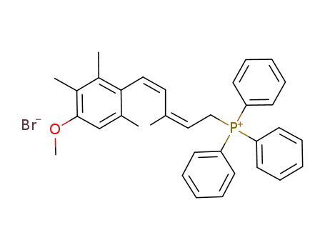 Molecular Structure of 84244-59-7 (5 - (4 - methoxy -,3,6 - three methyl phenyl) 2-3 - methyl - 2, 4 - pentadiene - 1 - triphenylphosphine bromide)