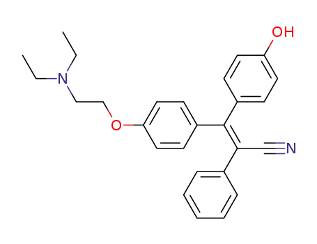 Molecular Structure of 104575-22-6 (Benzeneacetonitrile,
a-[[4-[2-(diethylamino)ethoxy]phenyl](4-hydroxyphenyl)methylene]-, (E)-)